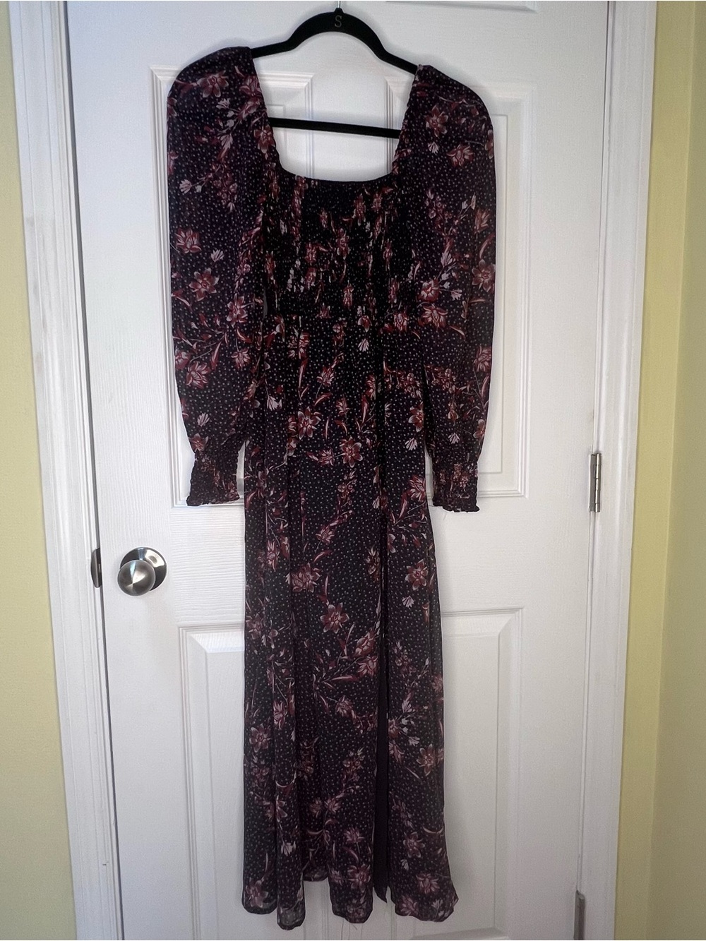 o.p.t. Anthropologie Boho Square Neck Semi Sheer Smock Fall Slit Dress Small